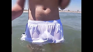 Beach people freak out when I get wet in shorts and thongs in the sea